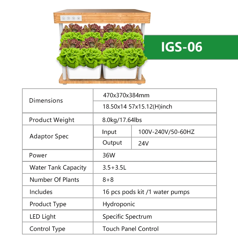 GMY Bamboo Hydroponics growing system 16 Pod Planter Balcony Flowerpot Indoor Growing Lighting hydroponics system for home use