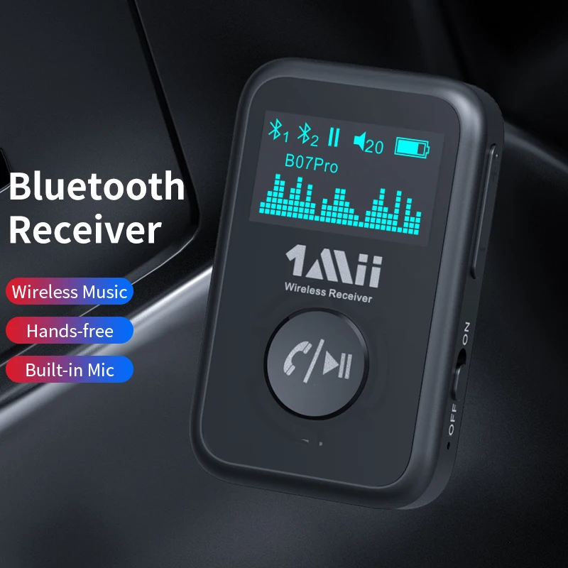 3.5mm Jack AUX Bluetooth Car Adapter with OLED Display Screen, aptX LL In-Car Bluetooth Audio Receiver