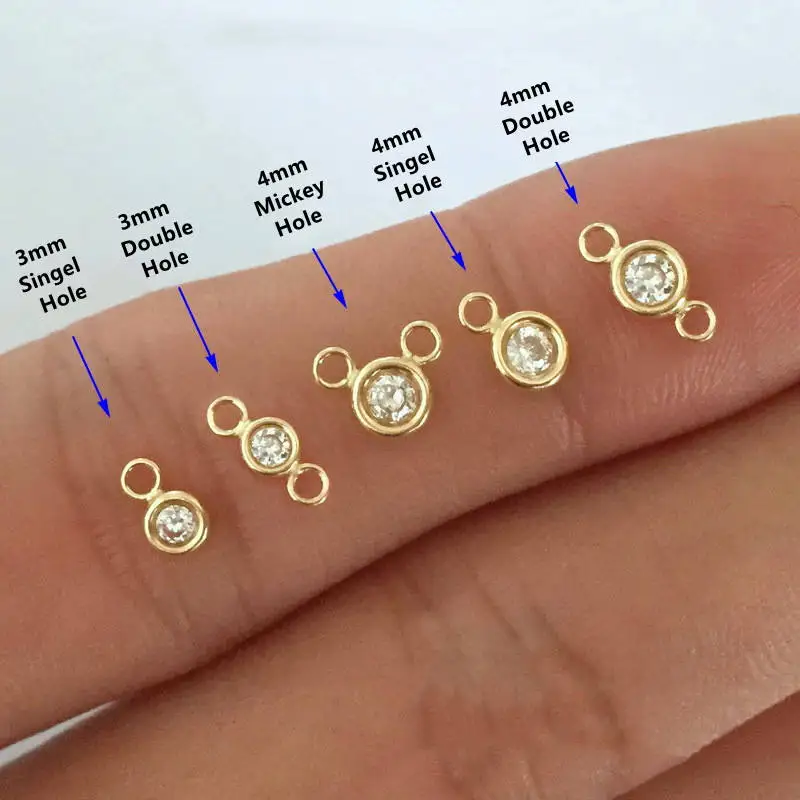 GP Bracelet Round Zircon Charm 14k Gold Filled Round Connector drop Charms Pendants for permanent jewelry chains Making