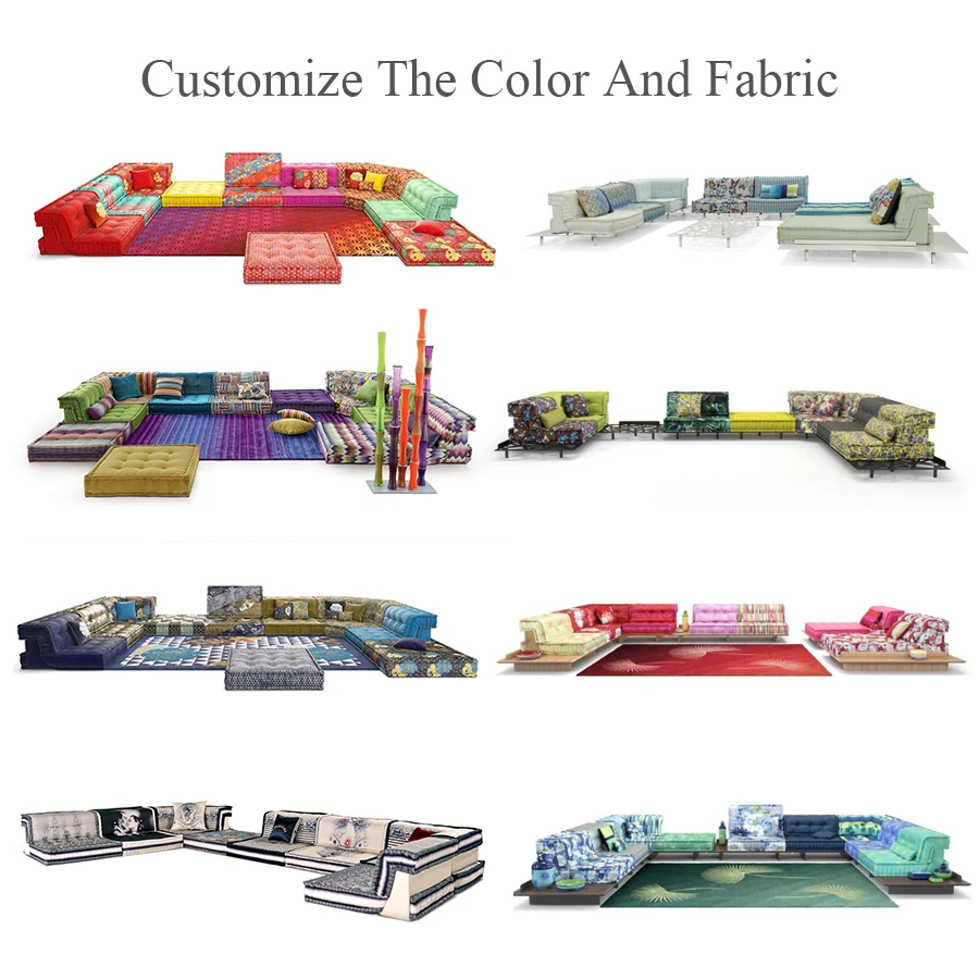 French style modular fabrics sectional floor sofa modern mahjong sofa floral fabric roche bobois mahjong sofa set