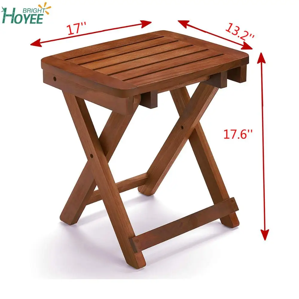 Wholesale factory direct Natural Folding Stool Shower Bench Seat Fully Assembled Teak Shower Seat Foldable Wood seat