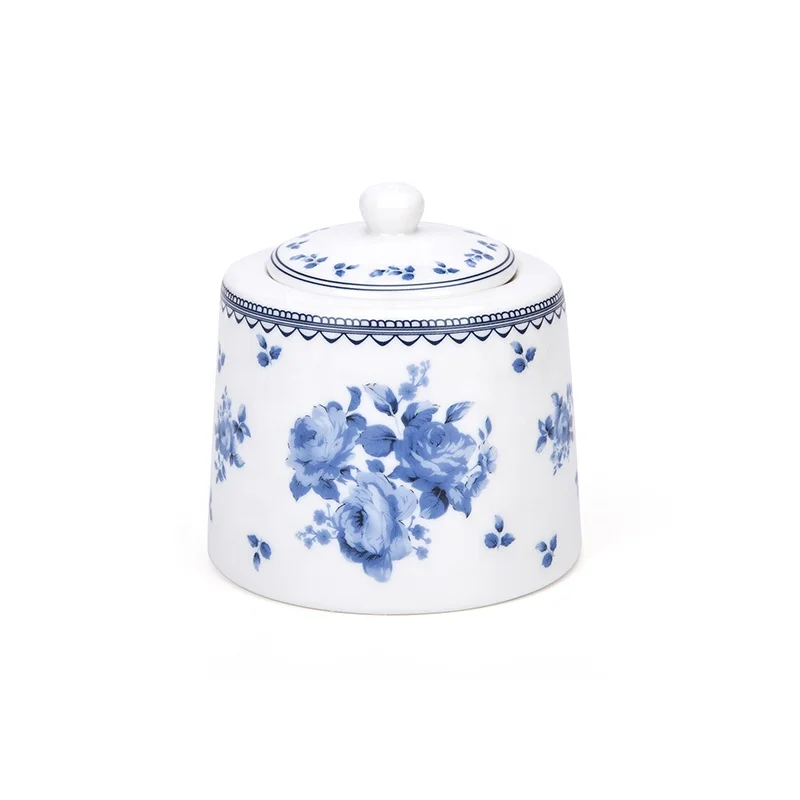 Vintage blue rose customized decorative white and blue drinkware teapot tea set for Gift