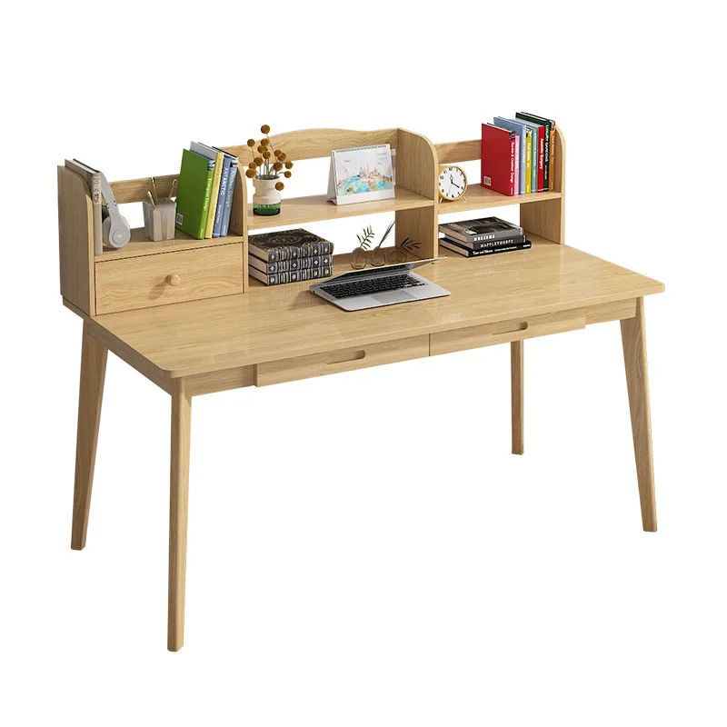 school wooden single desk organizer solid wood bookshelf simple home bedroom study student computer writing desk for hot sell