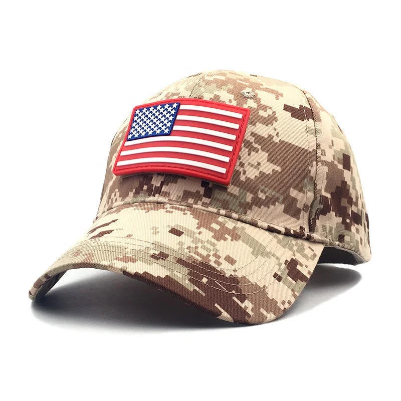 Custom Magic Sticker Vintage Camouflage Baseball Caps Outdoor Travelling 6 Panel Magic Tape Back Closure Curved Brim Sport Hat