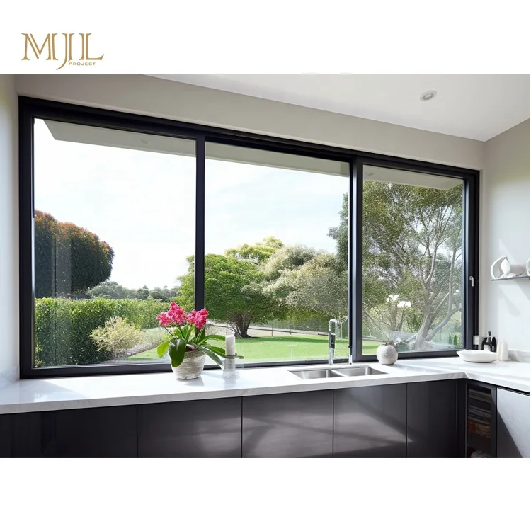 MJL latest simple design aluminium window 2 track resistant heat insulated sliding glass windows