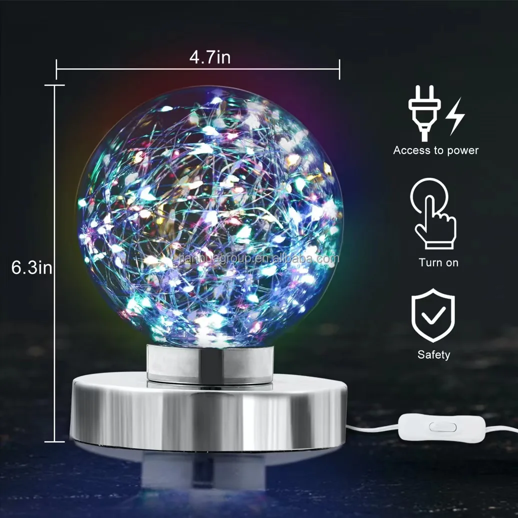 Low MOQ German Glass Ball Chrome Metal Base  RGB LED String Decoration Star Light  gift Table Lamp