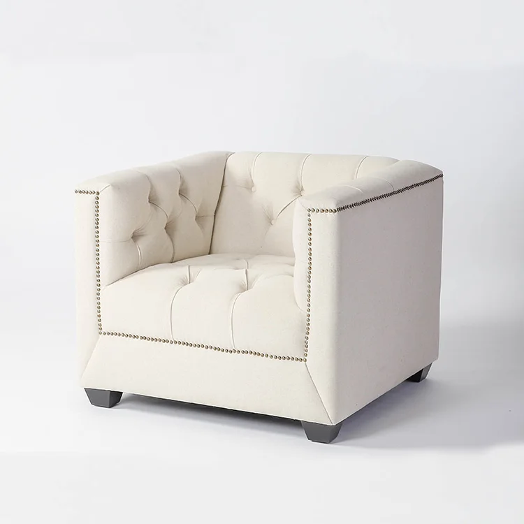 Modern style Button design 3 seat solid wood living room sofa wooden fabric armchair(KS-996-3)