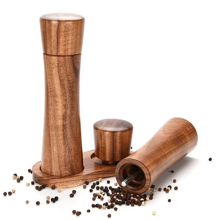 Wood Refillable Pepper and Salt Mills Set With Ceramic Grinding Mechanism For Christmas Box Gift