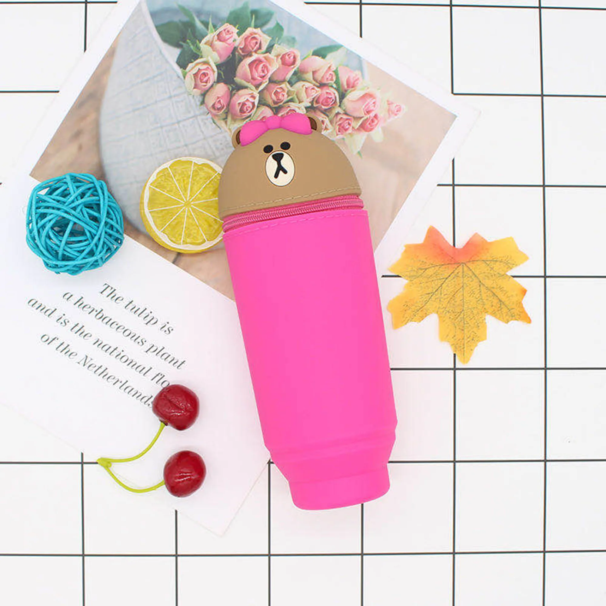Eco-friendly promotion cartoon design soft waterproof zipper silicone cute pencil case for school