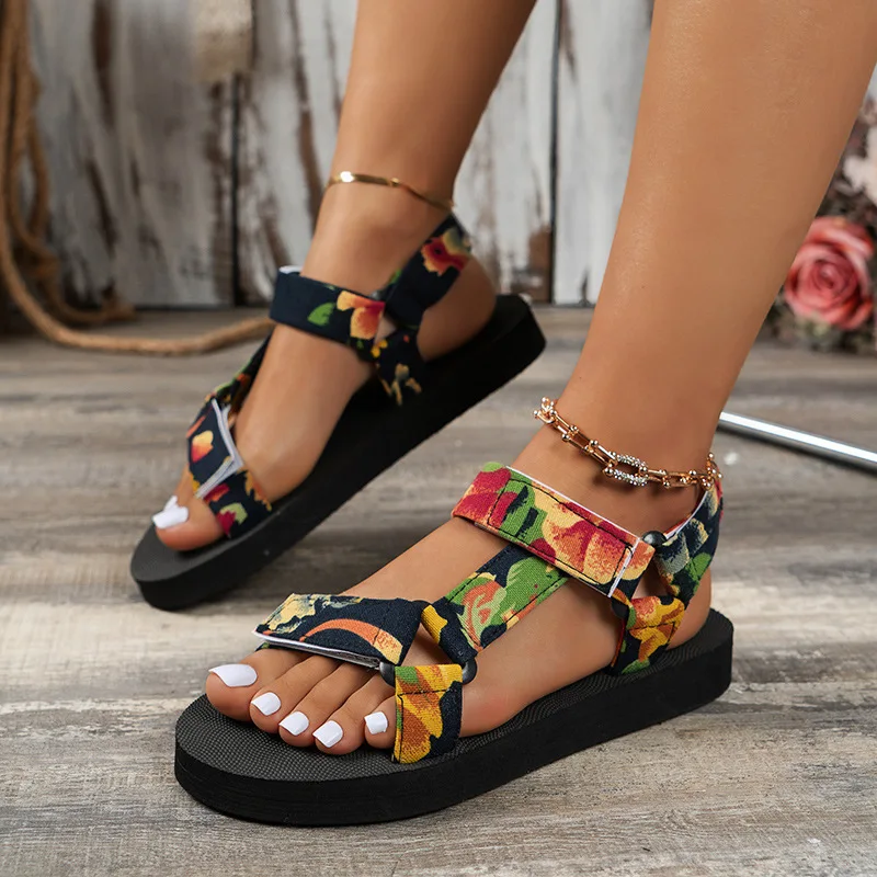 hot selling women Sandals 2024 summer new fashion plus size mixed color platform women flat sandals