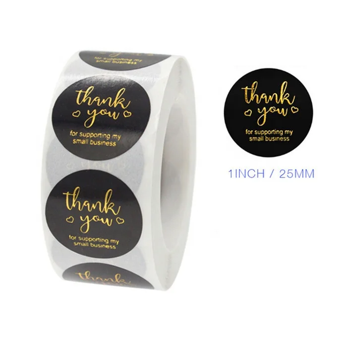 THANK YOU Round Sticker Hot Stamp Gold Foil White Coated Paper Adhesive Sticker in Roll Format for Sealing
