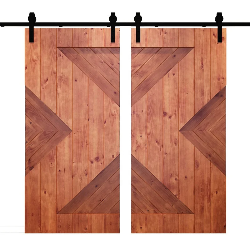 Residential Wooden Sliding Glass Barn Door Solid Wood Interior Double Timber Sliding Barn Doors