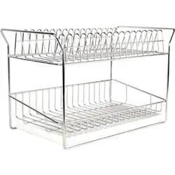 wholesale 2-tier Stainless Steel Kitchen Sinkware Plate Tray Metal Dish Drying Rack With Drip Tray