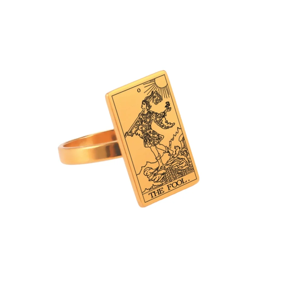 2024 Trendy 18K Gold Plated Stainless Steel Ring Vintage Rings Astrology Divination Magic Amulet Tarot Cards Rings for Women Men