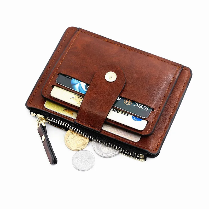 High Quality Pu Leather Bank Credit Card Holder Hasp Short Small Card Wallets With Zipper Coin Pocket