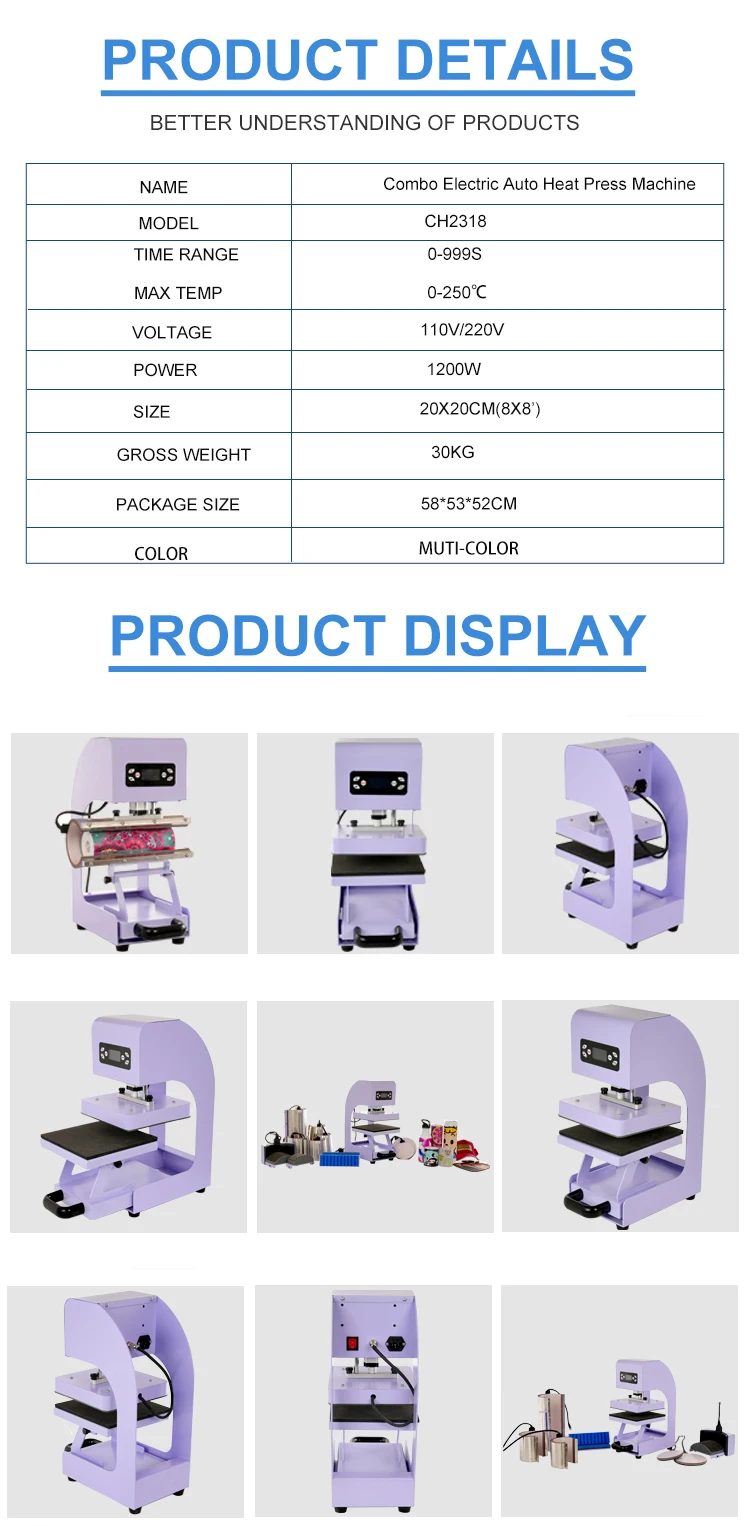 Good Quality Auto Open Hat\ Mug\Tshirt All in One 9 in 1 Combo Heat Press Machine