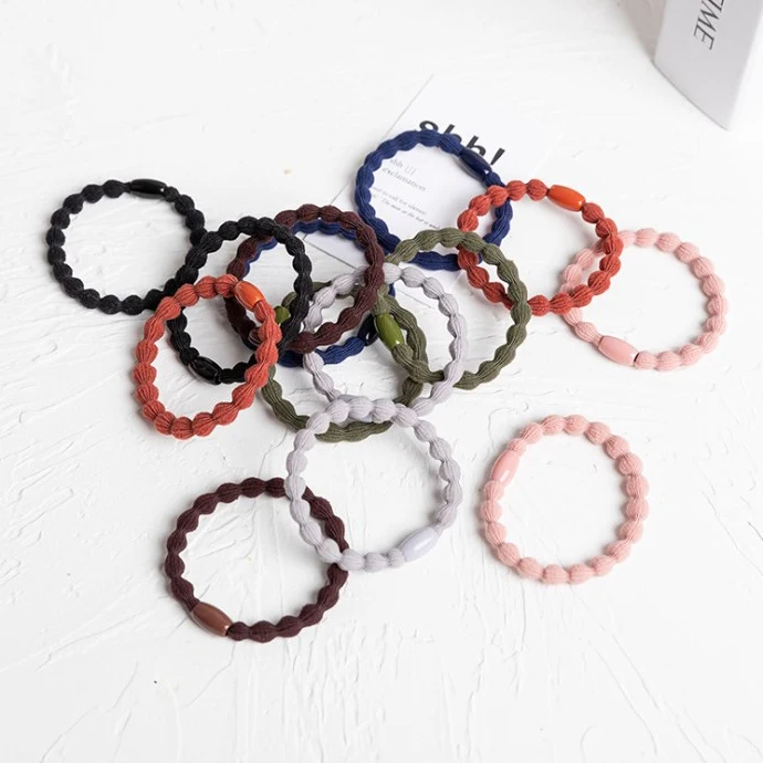 Custom Logo Elastic Hair Bands with Beads Beaded Hair Ties For Women And Girl