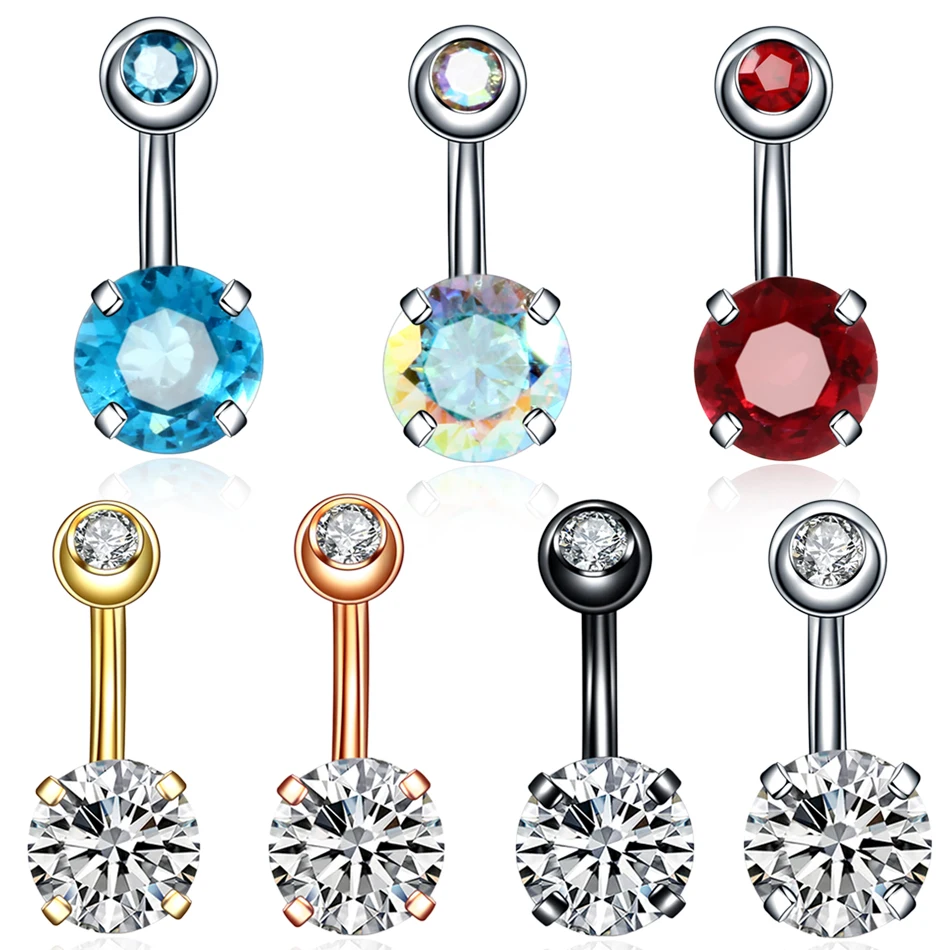 Steel Crystal Navel Ring Bar Barbell Dangle Body Piercing Nombril Ombligo Belly Button Rings Men Women Body Jewelry