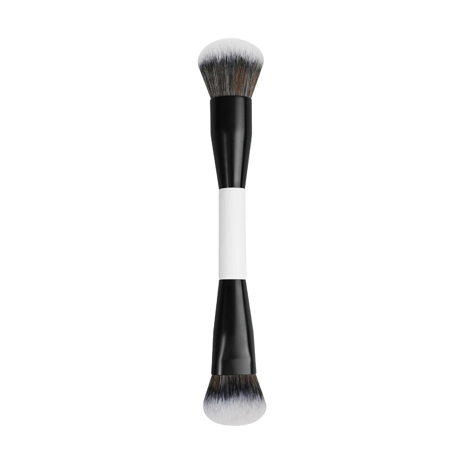 New white wood handle double side single travel makeup brush for vegan powder blusher brush and contour foundation brush