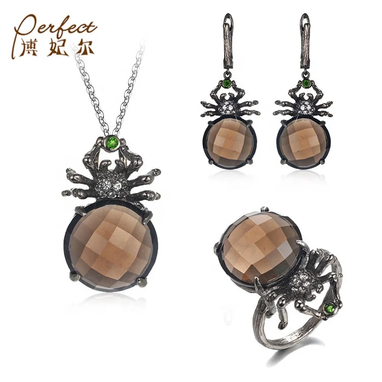 jewelry set Sparkling smoky quartz gemstone 925 sterling silver handmade jewelry export