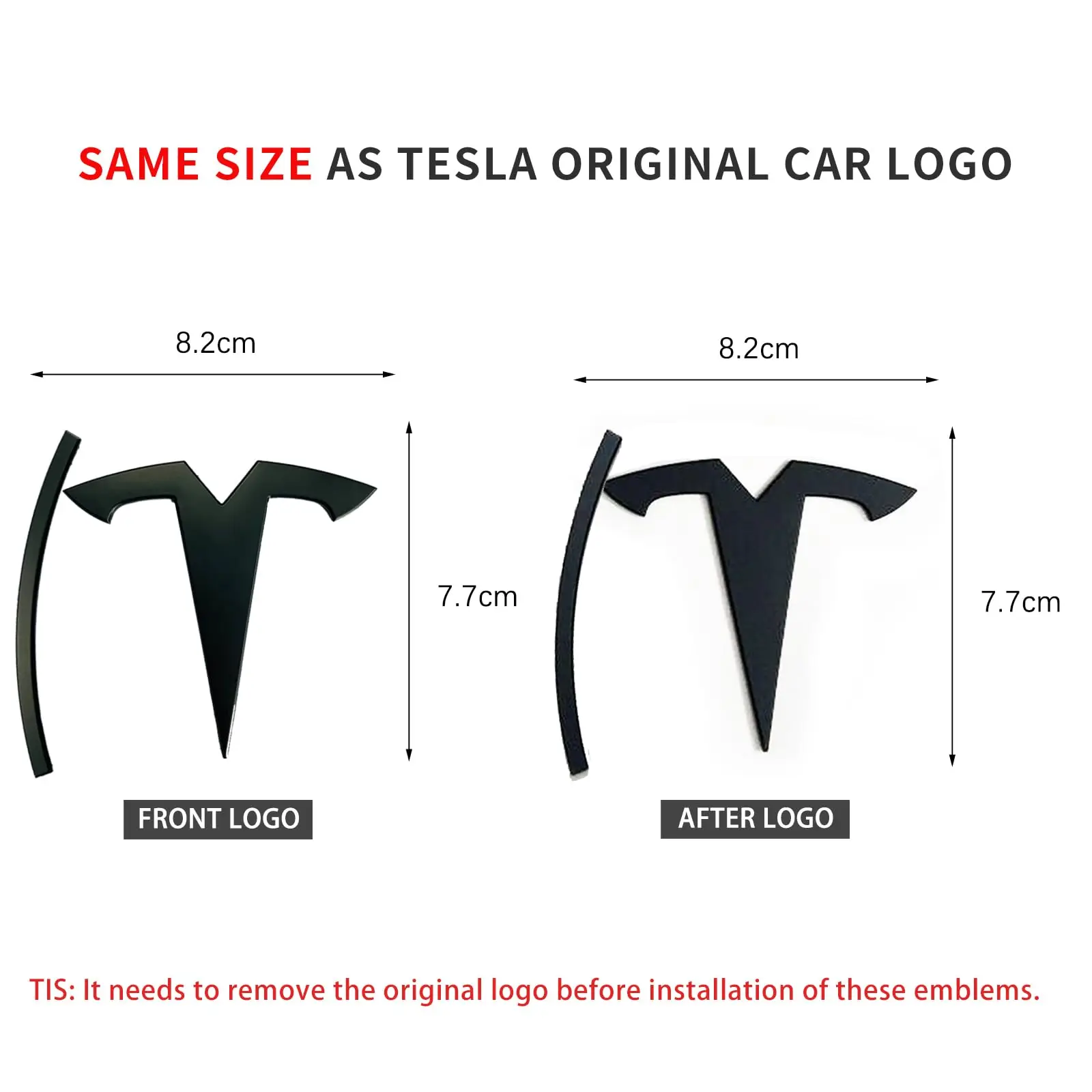 2 Pcs Front Hood Badge Decal & Rear Trunk Logo 3D Metal Emblem Sticker for Tesla Model Y Model 3