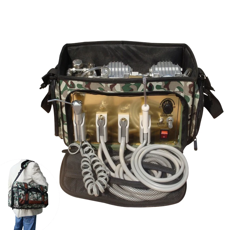 Made In China Manufacturer Cheap Black Backpack Mobile Turbine Air Compressor Suitcase Portable Dental Unit With Handpiece