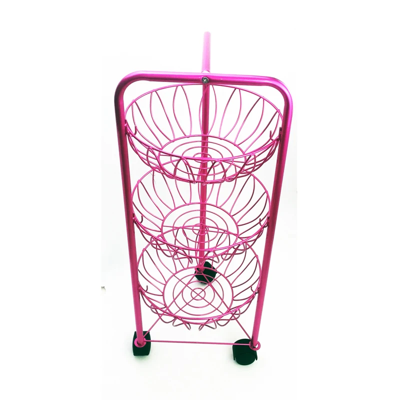 
High performance carbon steel powder coating vegetable fruit storage basket 3 layer kitchen trolley cart 