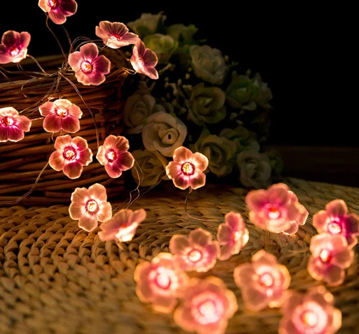 Romantic LED Indoor Decorative Cherry Blossom String Lights Flower Hanging Light Wedding Party Bedroom Wall Decorations