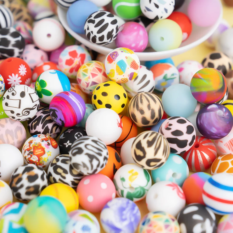 Wholesale Printing Multi Color Mix Leopard Silicone Beads Bpa Free Customizable Round Shape Silicone Beads Wholesale
