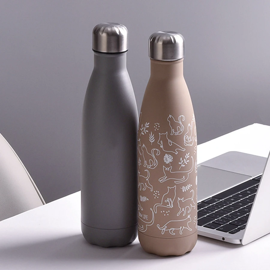 Custom Matte Black Water Bottle Double Wall Hot Cold Insulated Stainless Steel Bottle
