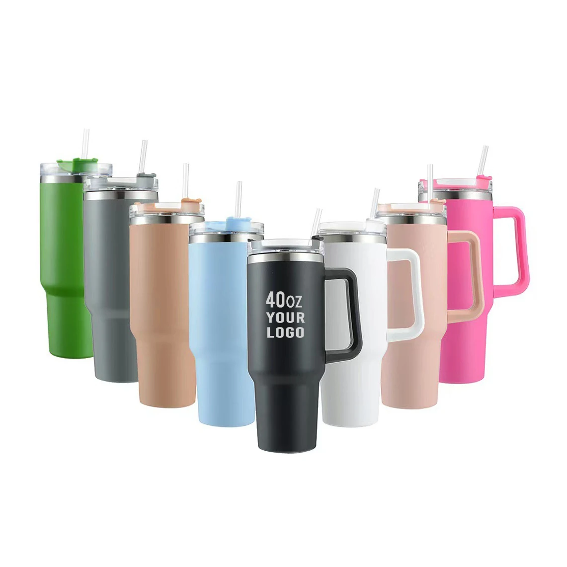 Double Wall Vacuum Travel Mug large size stainless steel insulated 40oz tumbler with handle and straw lid