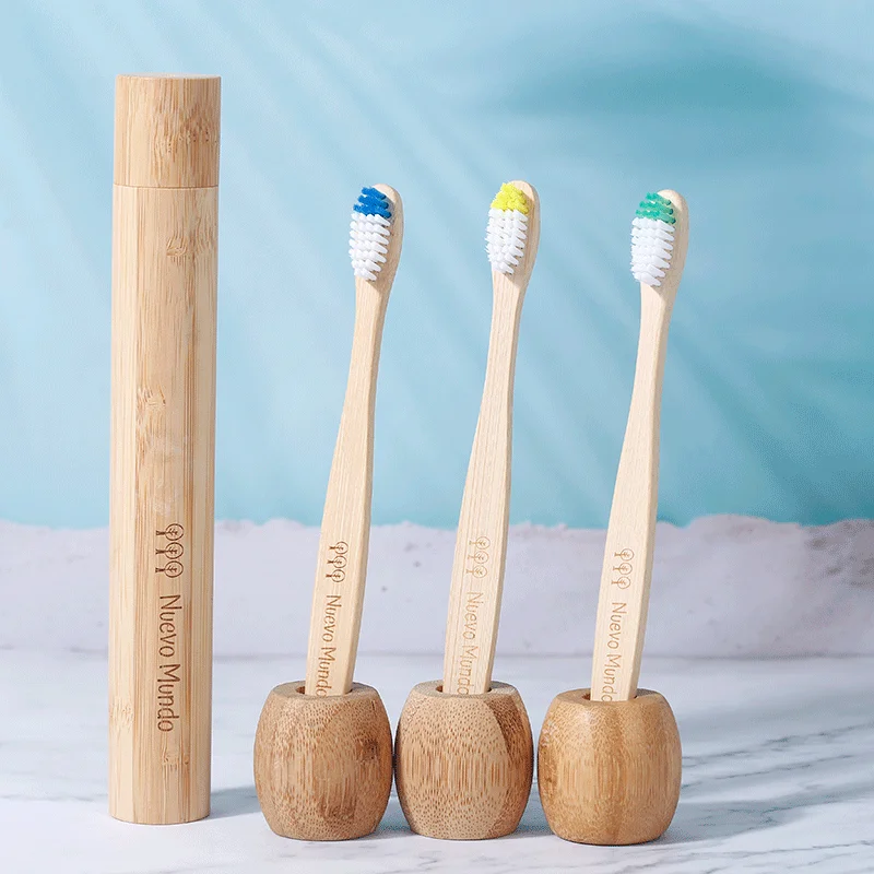 
2021 Eco organic bamboo toothbrush travel case holder set Tube Biodegradable Laser engraving logo wholesale custom OEM 