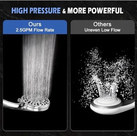 High Pressure Shower Head with Handheld, 10 Spray Settings Combo Water Saving Shower Heads with Stainless Steel Hose,Holder & PT