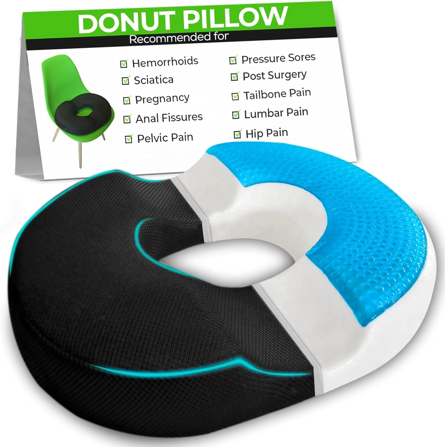 JYM Factory Direct Orthopedic Donut Chair with Cooling Pad Memory Foam Gel Pillow Lumbar Pillows & Seat Cushions