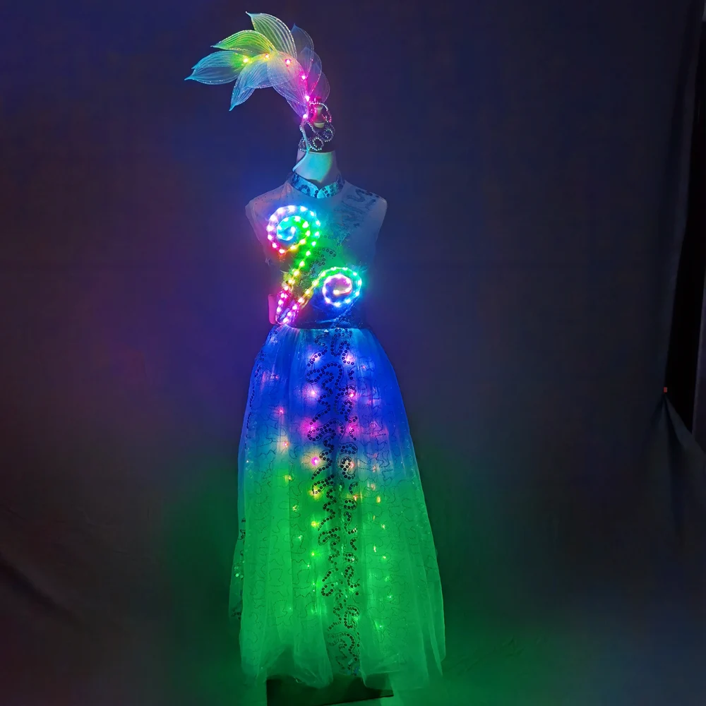 Oriental Dance LED Costume Sexy Group Opening Carnival Stage Wear Luminous Dress for Holiday Performance Suit