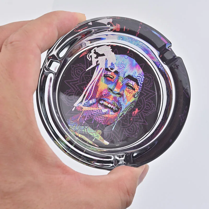 Hot Wholesale Custom Design Logo Ashtray Smokeless Round Pocket Glass Cigar Ashtray