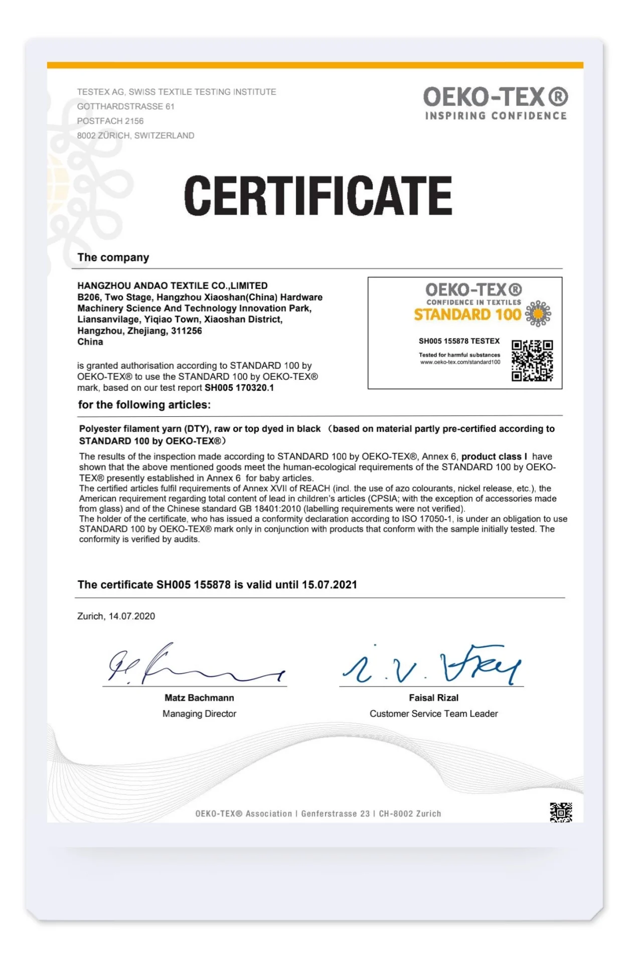 100% polyester yarn DTY 75/72 RW SIM, AA GRADE