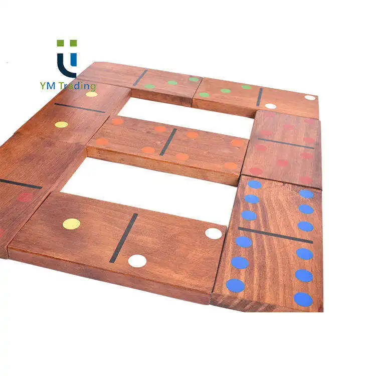 Custom Oversized Color Polka Dot 28Pcs Giant Dyed Wood Double Six Wooden Dominoes Outdoor Lawn Yard Interactive Game