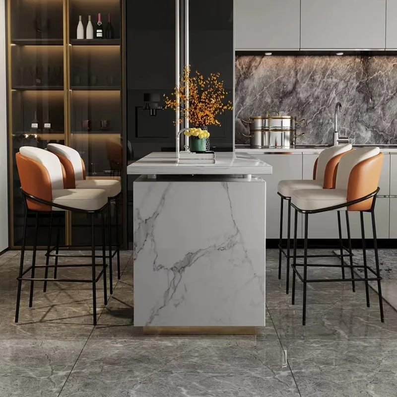 Современный стул king металлический итальянский кожаный барный из нержавеющей стали зеленого цвета и высокий для барной мебели