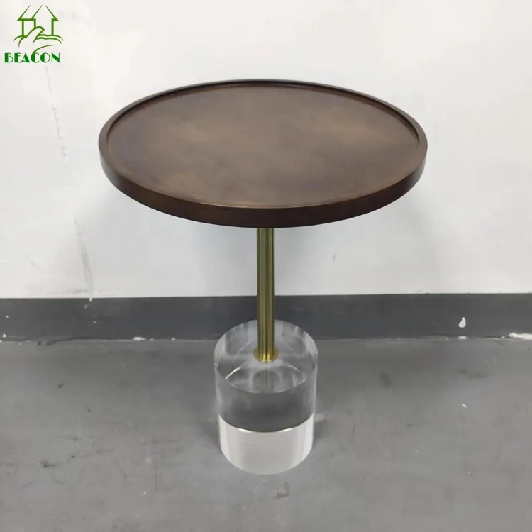 Living room acrylic coffee table round solid wood top side table pedestal end table
