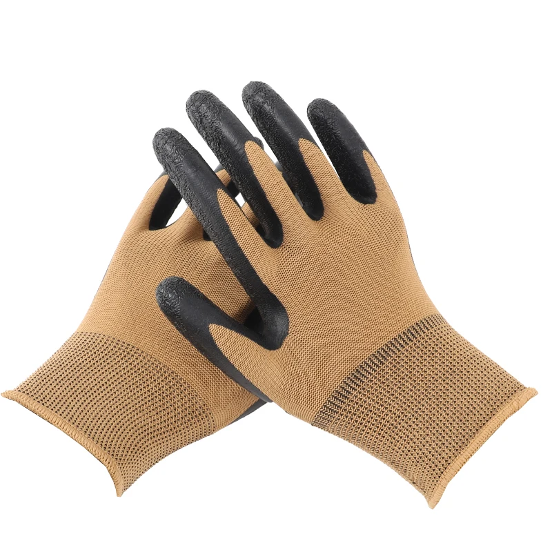 Factory wholesale cut plain knitted wrinkled latex coated machinery work protective knitted gloves