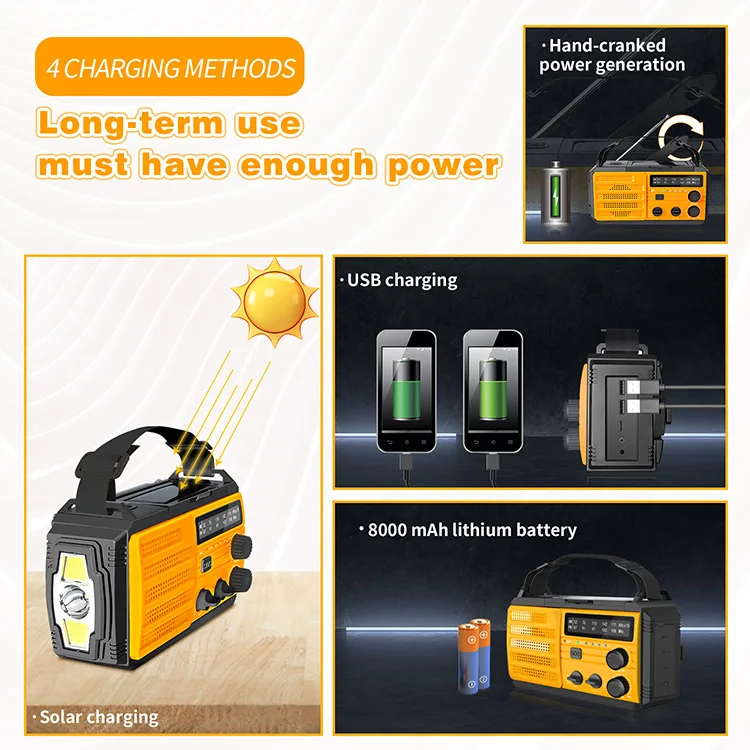Emergency Solar Multifunction Weather Alert Hand Crank Usb Phone Charger
