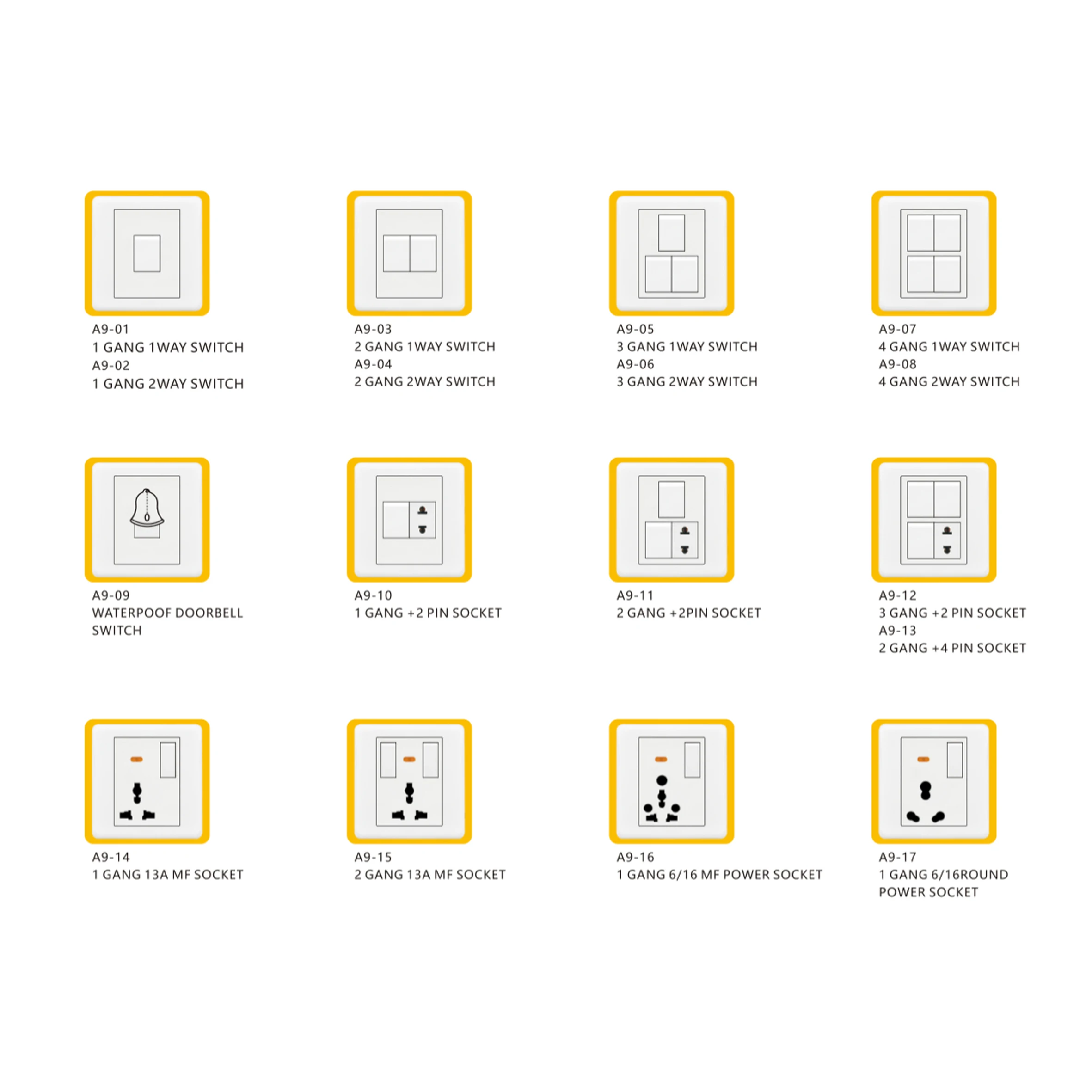 KLASS new design A9 series small button 86mm Frame For Wall Switch Socket