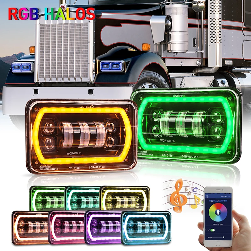 Прямоугольная светодиодная фара OVOVS 4x6 RGB Halo дюймов светодиодные фары для грузовика