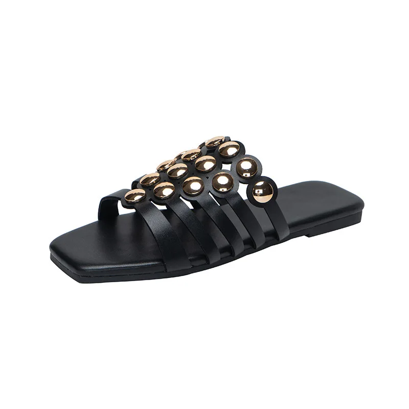 New ladies casual shoes studded flat slippers female head hollowed out sandals women slippers