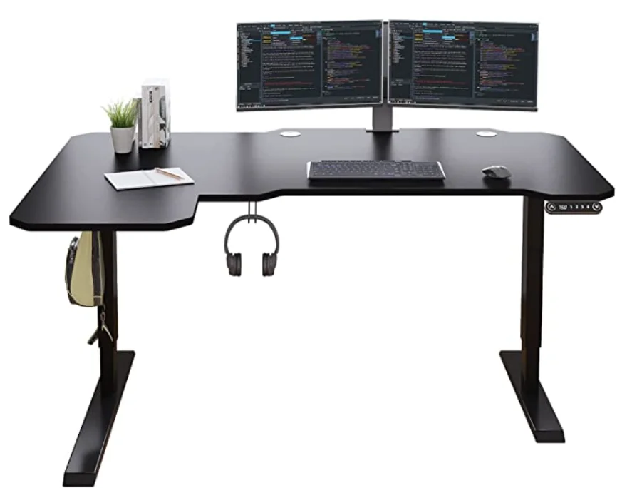 Free shipping L shape 59inch Single Motor 3 pieces top metal frame electric computer gaming desk