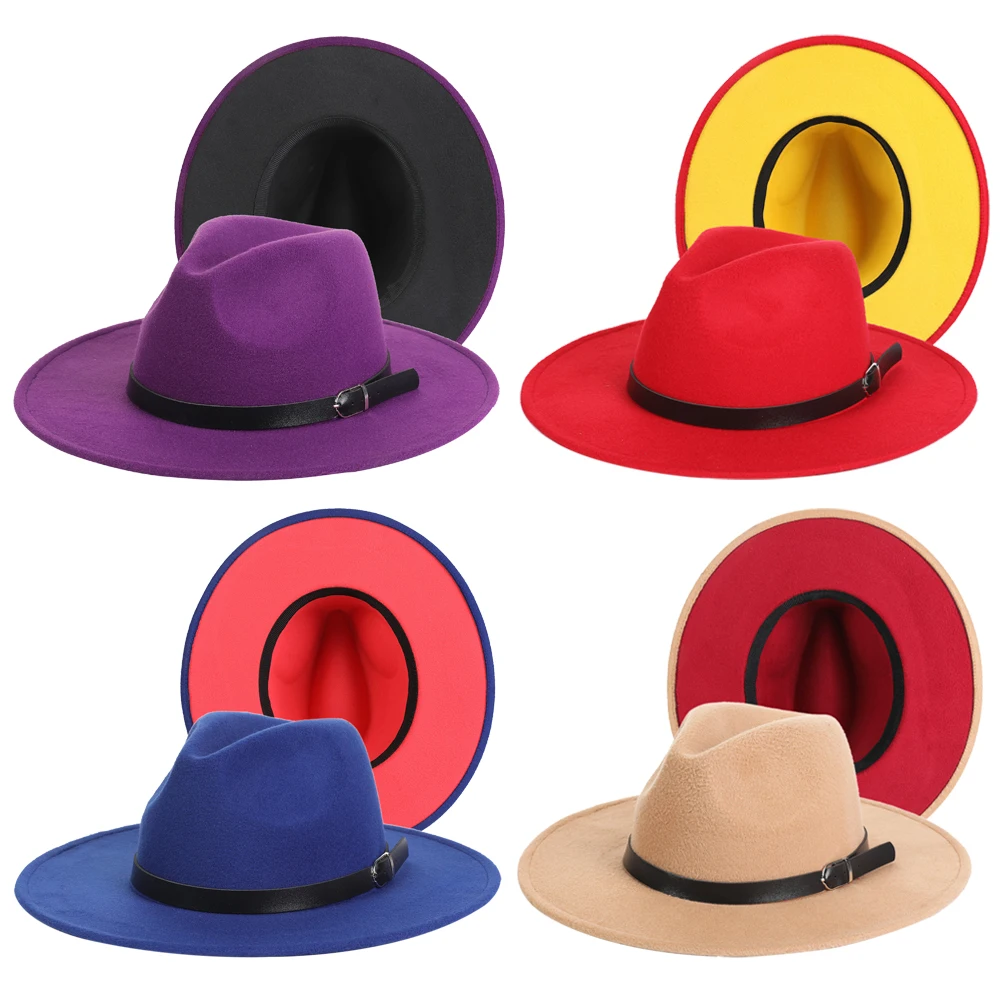  wool felt men Women Material Two Tone adult Fedora hat wide brim custom Party