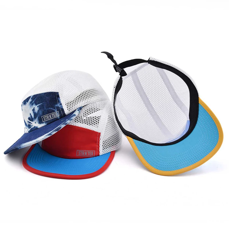 Soft unstructured lightweight quick dry custom packable trail 5 panel mesh sports running hats caps for all seasons