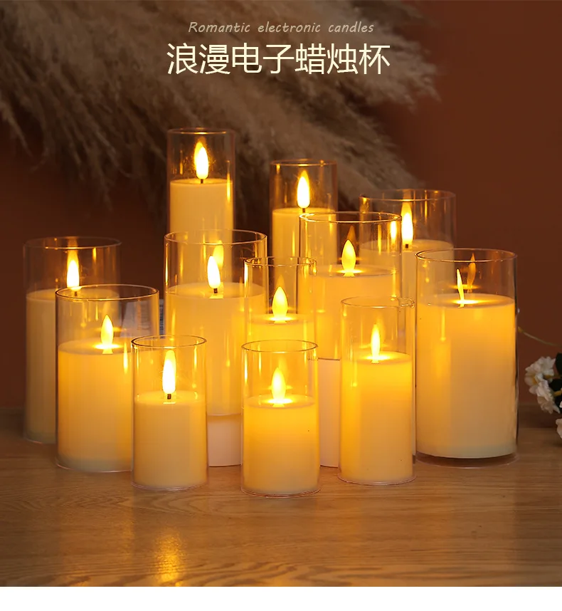 Wholesale Acrylic Cup White Flicker Moving Wick Led Candle 3D Bullet Shape Flameless Pillar Electric Candle For Home Decoration