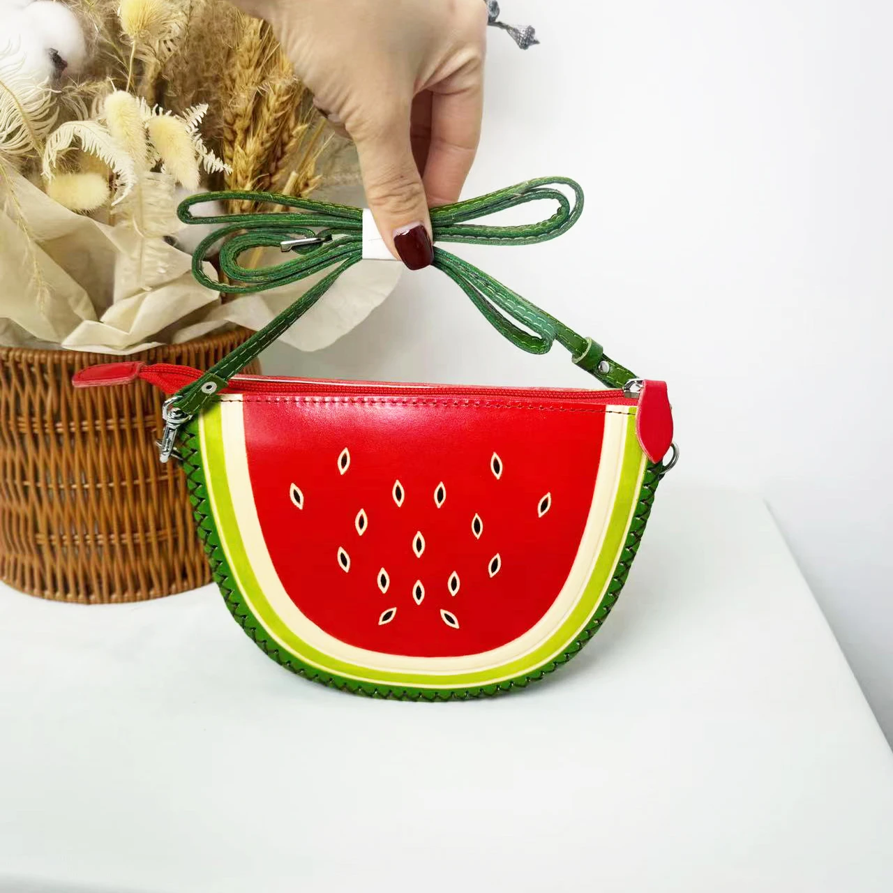 MB-014 Guangzhou factory Genuine leather fruit watermelon shape  mobile phone  cute handmade shoulder bag summer beach handbag